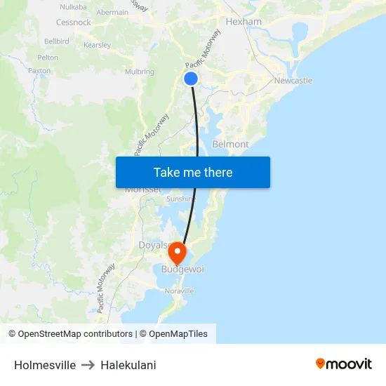 Holmesville to Halekulani map