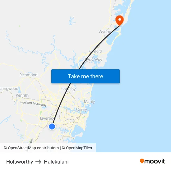 Holsworthy to Halekulani map
