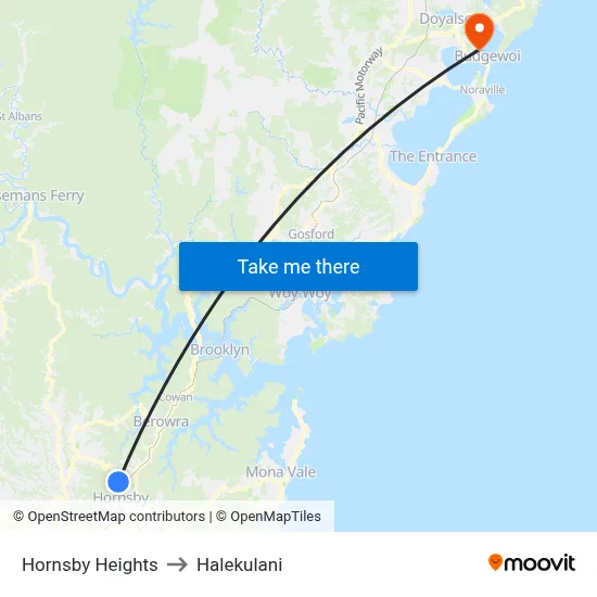 Hornsby Heights to Halekulani map