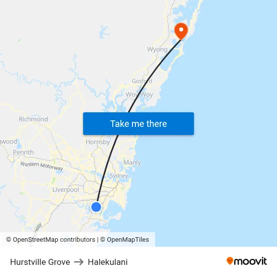 Hurstville Grove to Halekulani map