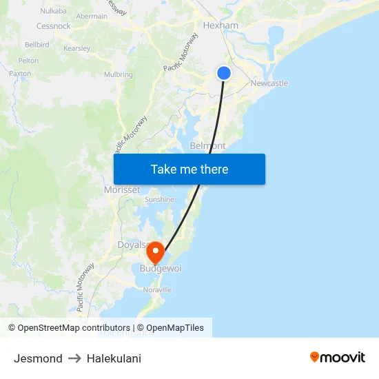 Jesmond to Halekulani map