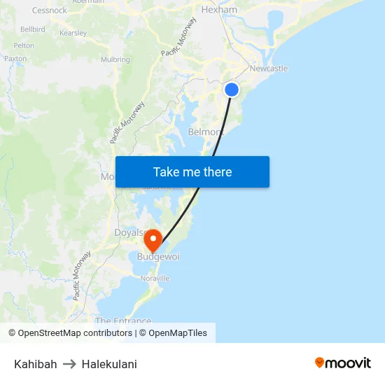 Kahibah to Halekulani map