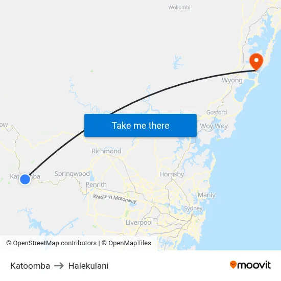 Katoomba to Halekulani map