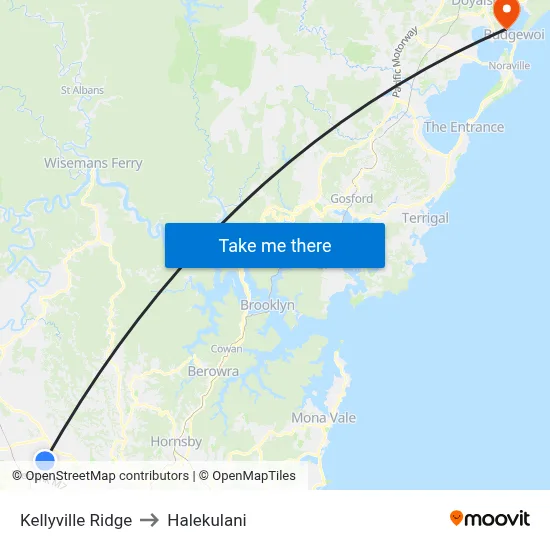 Kellyville Ridge to Halekulani map