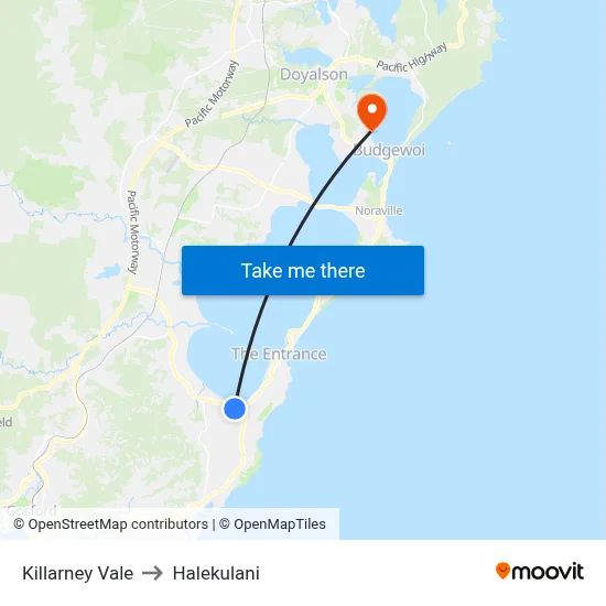 Killarney Vale to Halekulani map