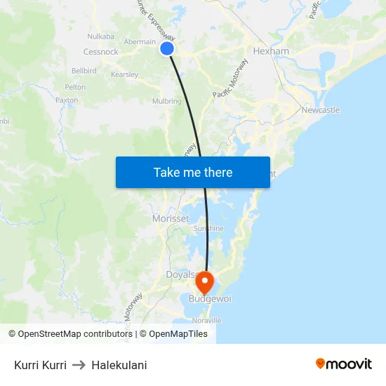 Kurri Kurri to Halekulani map