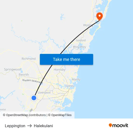 Leppington to Halekulani map