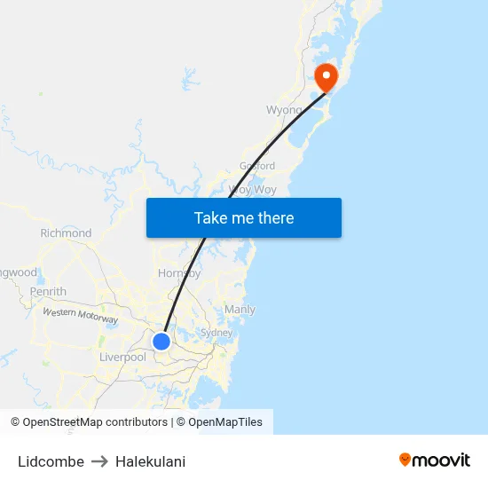 Lidcombe to Halekulani map