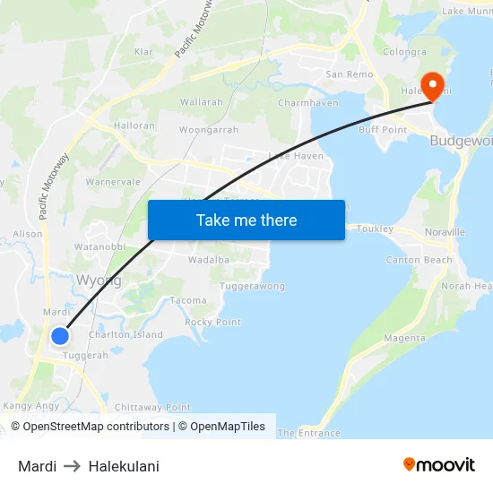 Mardi to Halekulani map