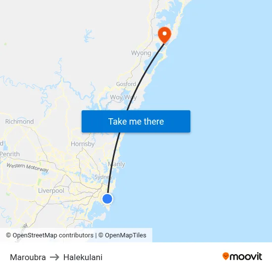 Maroubra to Halekulani map