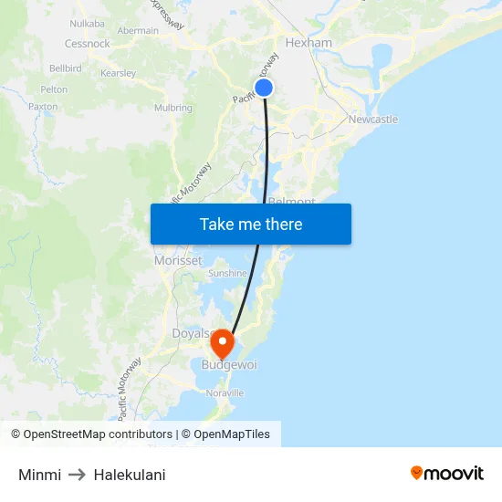 Minmi to Halekulani map