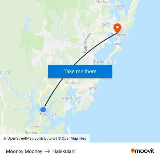 Mooney Mooney to Halekulani map