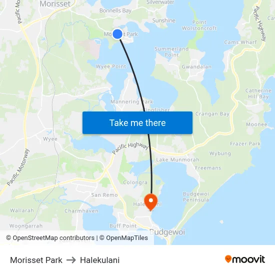 Morisset Park to Halekulani map