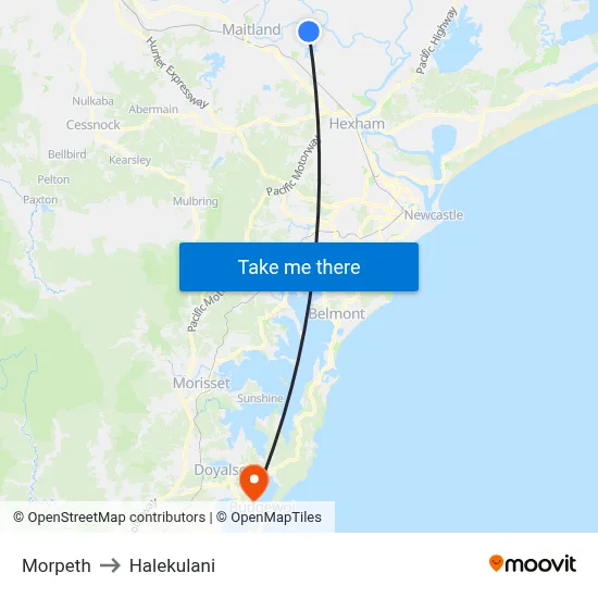 Morpeth to Halekulani map