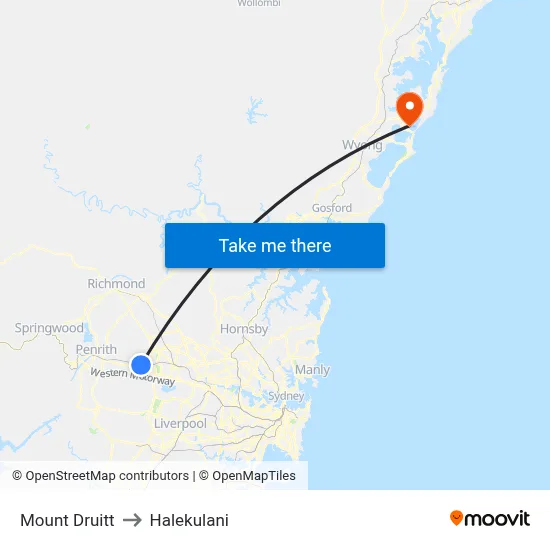 Mount Druitt to Halekulani map