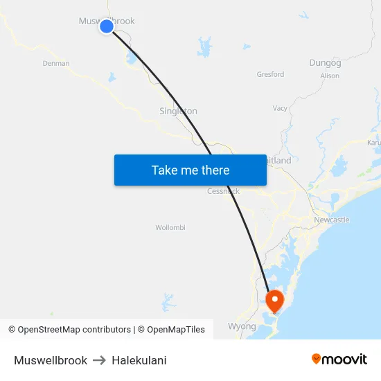 Muswellbrook to Halekulani map