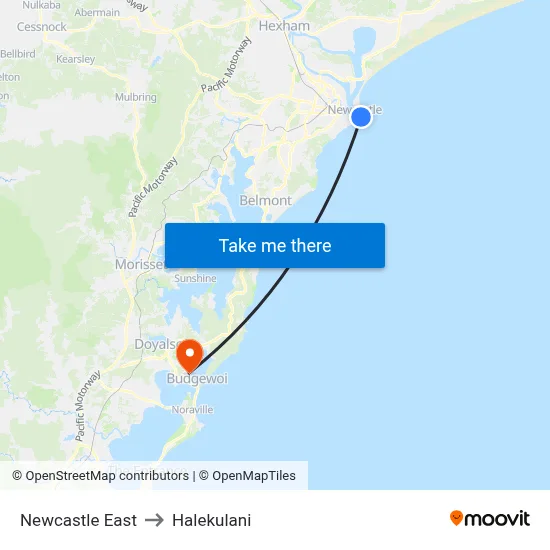 Newcastle East to Halekulani map