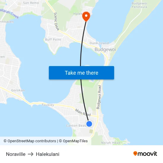 Noraville to Halekulani map