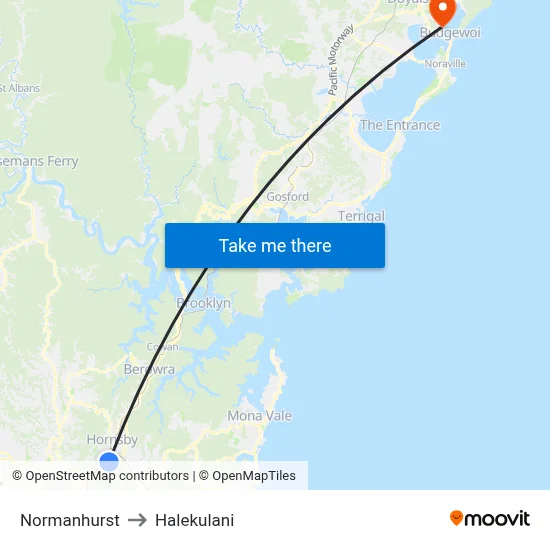 Normanhurst to Halekulani map