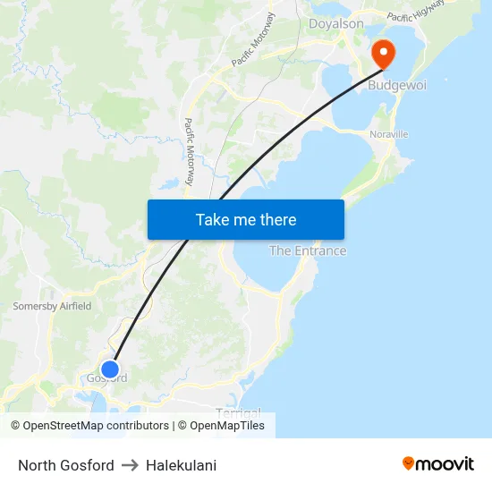 North Gosford to Halekulani map