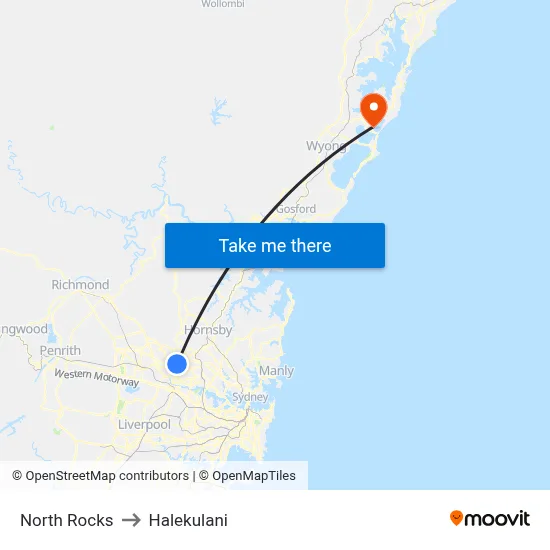 North Rocks to Halekulani map