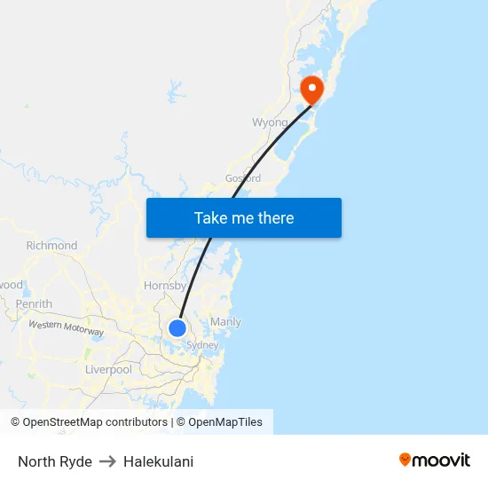 North Ryde to Halekulani map