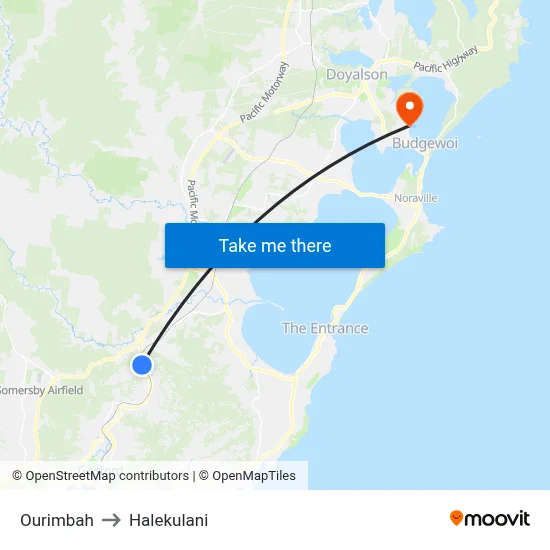 Ourimbah to Halekulani map