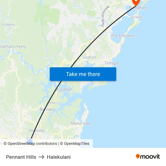 Pennant Hills to Halekulani map