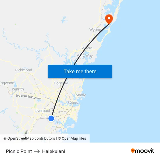 Picnic Point to Halekulani map