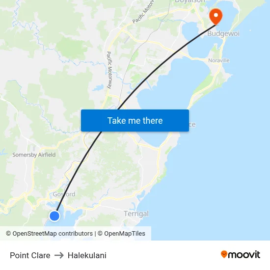 Point Clare to Halekulani map