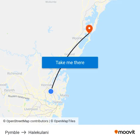 Pymble to Halekulani map