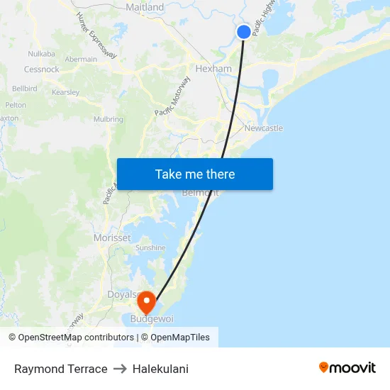 Raymond Terrace to Halekulani map