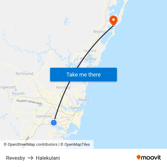 Revesby to Halekulani map