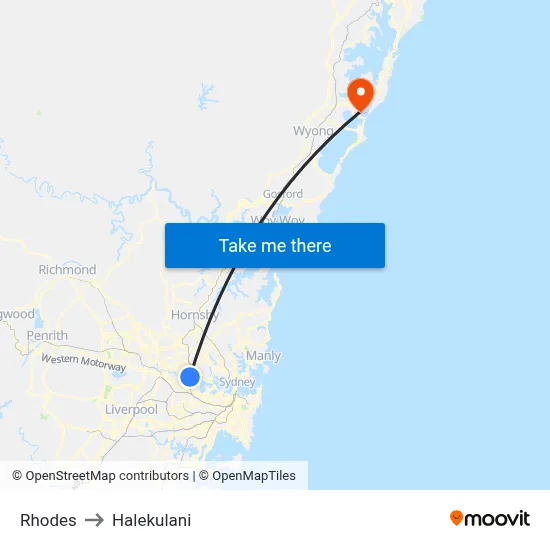 Rhodes to Halekulani map