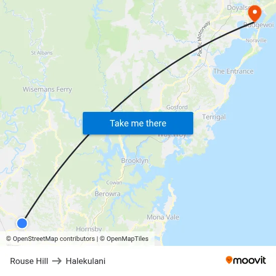 Rouse Hill to Halekulani map