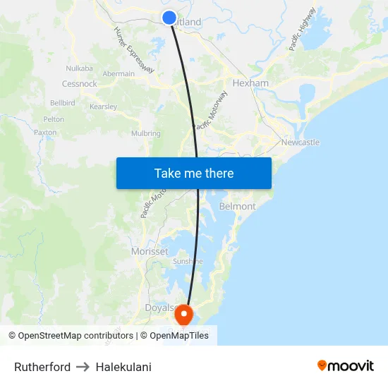 Rutherford to Halekulani map