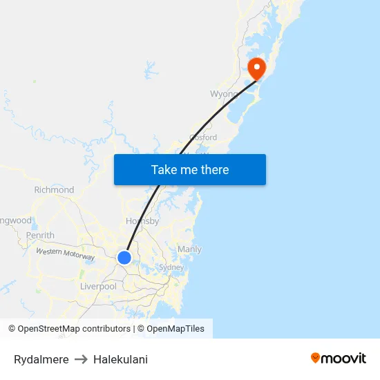 Rydalmere to Halekulani map