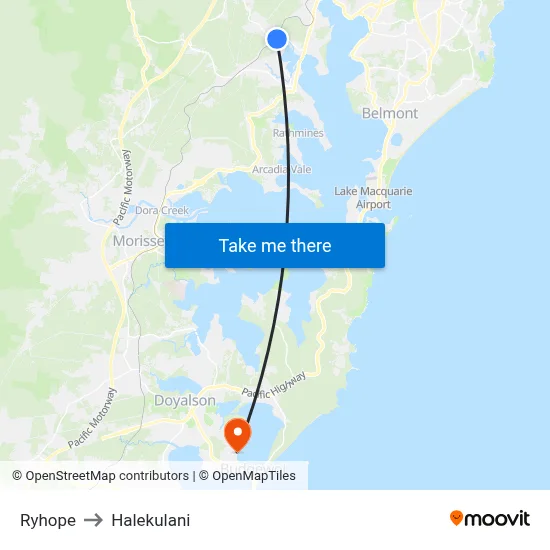 Ryhope to Halekulani map