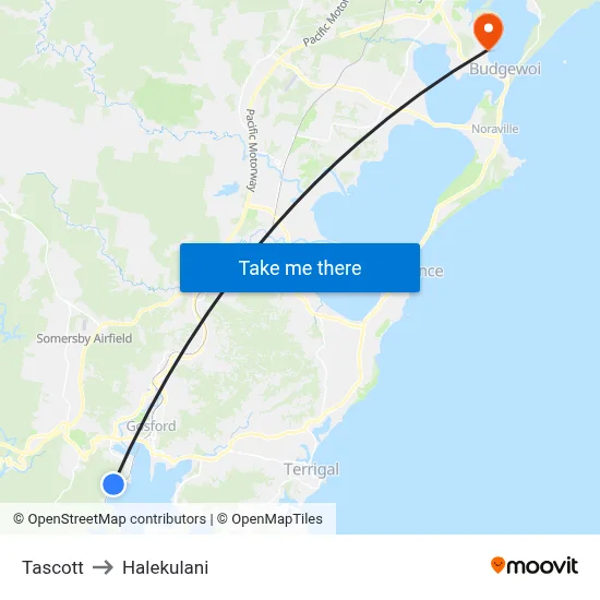 Tascott to Halekulani map