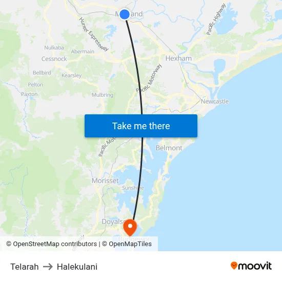 Telarah to Halekulani map