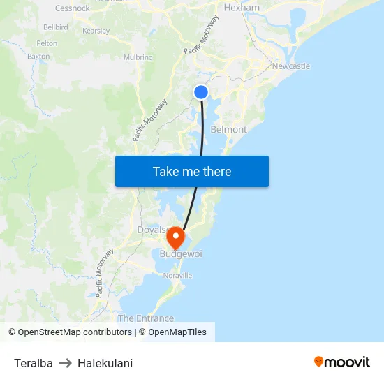 Teralba to Halekulani map