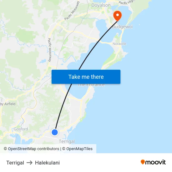 Terrigal to Halekulani map