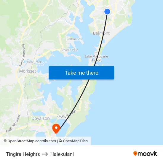 Tingira Heights to Halekulani map