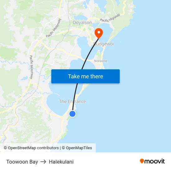 Toowoon Bay to Halekulani map