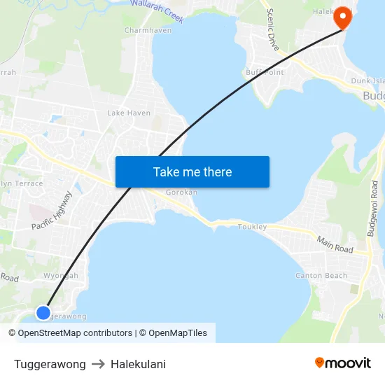 Tuggerawong to Halekulani map