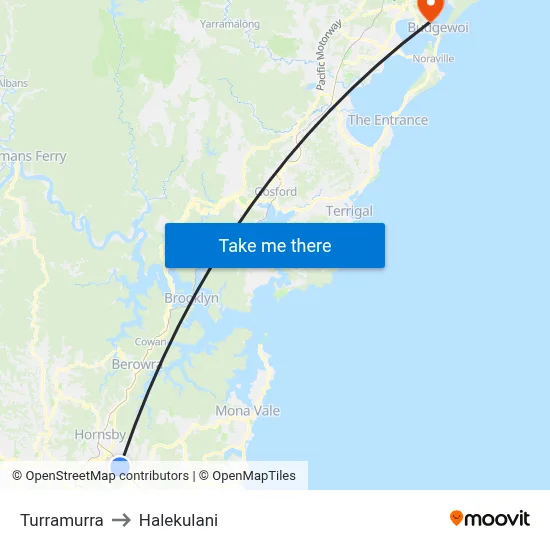 Turramurra to Halekulani map