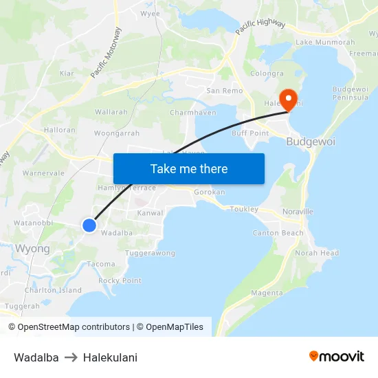 Wadalba to Halekulani map