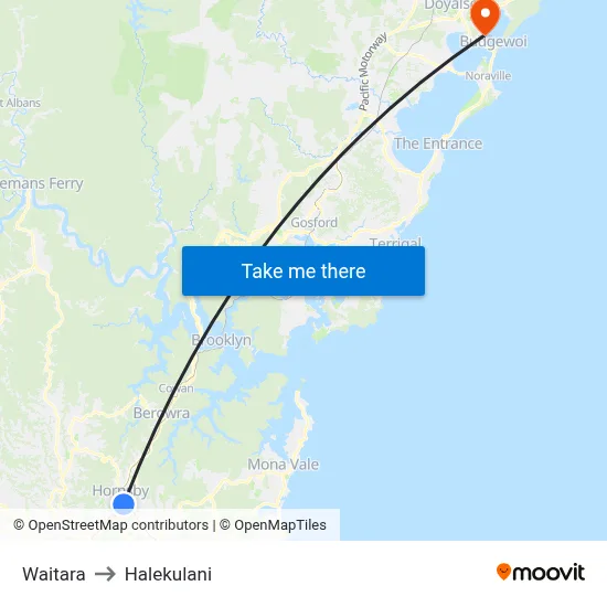 Waitara to Halekulani map