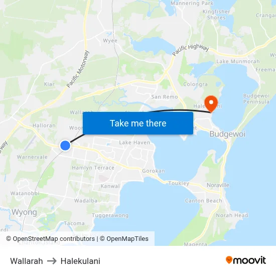 Wallarah to Halekulani map