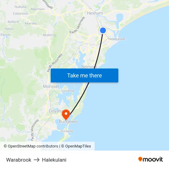Warabrook to Halekulani map